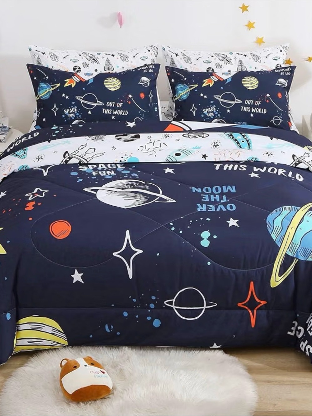 Space planets Adventure Navy Blue Kids Comforter sheet Set - full size Unbranded